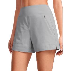 CRZ YOGA Women’s Lightweight Mid Rise Hiking Shorts 4” – Stretch for Athletic Summer Travel Outdoor Golf with Zip Pockets(Rhino Grey)