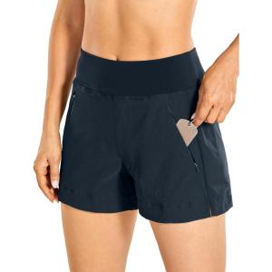 CRZ YOGA Women’s Lightweight Mid Rise Hiking Shorts 4” – Stretch for Athletic Summer Travel Outdoor Golf with Zip Pockets(True Navy)