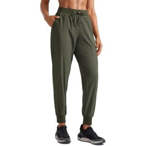 CRZ YOGA Women’s Lightweight Workout Joggers 27.5″ – Travel Casual Outdoor Running Athletic Track Hiking Pants with Pockets(Dark Olive)