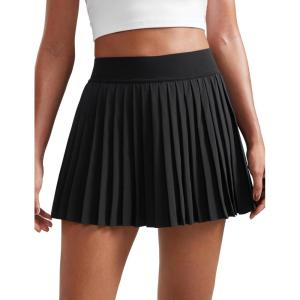 CRZ YOGA Womens Mini Pleated Athletic Tennis Skirts High Waisted A Line Golf Pickleball Casual Skort with Inner Pockets(Black)