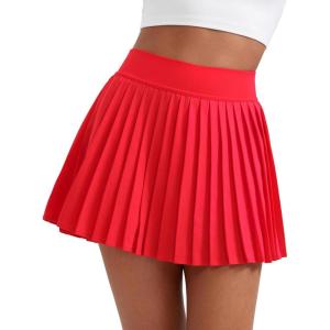 CRZ YOGA Womens Mini Pleated Athletic Tennis Skirts High Waisted A Line Golf Pickleball Casual Skort with Inner Pockets(Deep Red)