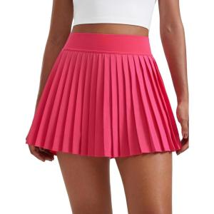 CRZ YOGA Womens Mini Pleated Athletic Tennis Skirts High Waisted A Line Golf Pickleball Casual Skort with Inner Pockets(Lip Gloss Pink)
