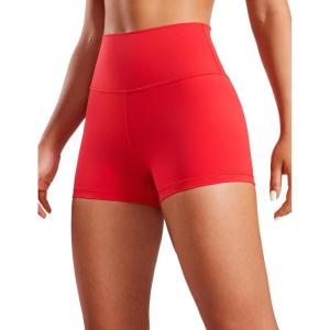 CRZ YOGA Women’s Naked Feeling Biker Shorts – 3 Inches High Waisted Yoga Workout Running Spandex(Deep Red)