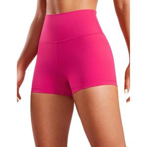 CRZ YOGA Women’s Naked Feeling Biker Shorts – 3 Inches High Waisted Yoga Workout Running Spandex(Granita Pink)