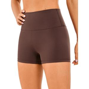 CRZ YOGA Women’s Naked Feeling Biker Shorts – 3 Inches High Waisted Yoga Workout Running Spandex(Taupe)