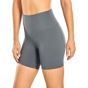 CRZ YOGA Women’s Naked Feeling Biker Shorts – 6 Inches High Waist Yoga Workout Running Gym Spandex(Dark Carbon)