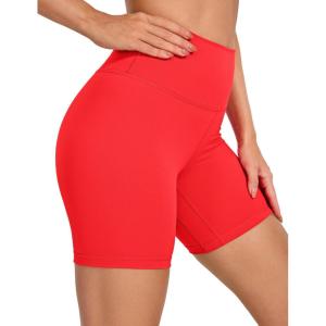 CRZ YOGA Women’s Naked Feeling Biker Shorts – 6 Inches High Waist Yoga Workout Running Gym Spandex(Deep Red)