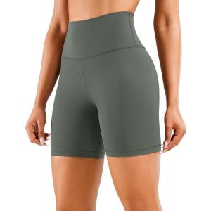 CRZ YOGA Women’s Naked Feeling Biker Shorts – 6 Inches High Waist Yoga Workout Running Gym Spandex(Grey Sage)