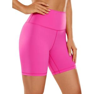 CRZ YOGA Women’s Naked Feeling Biker Shorts – 6 Inches High Waist Yoga Workout Running Gym Spandex(Hibiscus Purple)