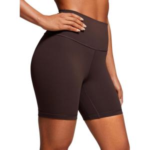 CRZ YOGA Women’s Naked Feeling Biker Shorts – 6 Inches High Waist Yoga Workout Running Gym Spandex(Hot Fudge Brown)