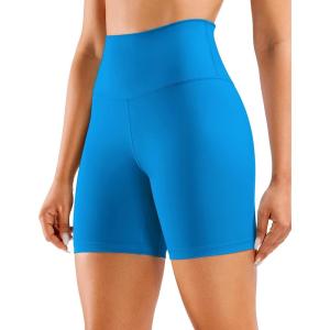 CRZ YOGA Women’s Naked Feeling Biker Shorts – 6 Inches High Waist Yoga Workout Running Gym Spandex(Madagascar Blue)