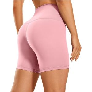 CRZ YOGA Women’s Naked Feeling Biker Shorts – 6 Inches High Waist Yoga Workout Running Gym Spandex(The Heartbeat Pink)