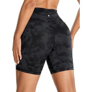CRZ YOGA Women’s Naked Feeling Biker Shorts – 6 Inches High Waist Yoga Workout Running Gym Spandex(Tie Dye Smoke Ink)