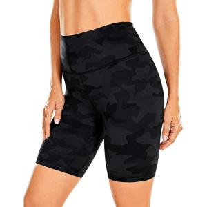 CRZ YOGA Women’s Naked Feeling Biker Shorts – 8 Inches High Waisted Yoga Workout Gym Running Spandex(Dark Grey Camouflage)