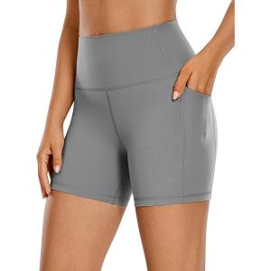 CRZ YOGA Women’s Naked Feeling Biker Shorts with Pockets 5” – High Waisted Yoga Gym Workout Spandex(Dark Carbon)