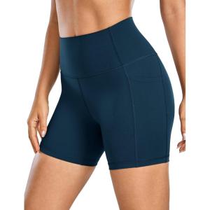 CRZ YOGA Women’s Naked Feeling Biker Shorts with Pockets 5” – High Waisted Yoga Gym Workout Spandex(French Navy)