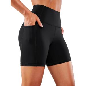 CRZ YOGA Women’s Naked Feeling Biker Shorts with Pockets 6” – High Waisted Yoga Gym Workout Spandex(Black)