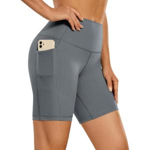 CRZ YOGA Women’s Naked Feeling Biker Shorts with Pockets 6” – High Waisted Yoga Gym Workout Spandex(Dark Carbon)