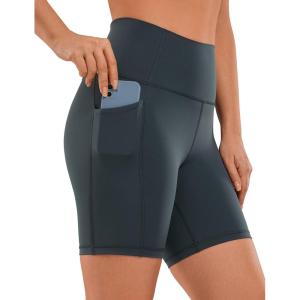 CRZ YOGA Women’s Naked Feeling Biker Shorts with Pockets 6” – High Waisted Yoga Gym Workout Spandex(Melanite)