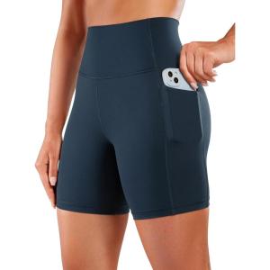 CRZ YOGA Women’s Naked Feeling Biker Shorts with Pockets 6” – High Waisted Yoga Gym Workout Spandex(True Navy)