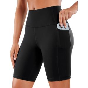 CRZ YOGA Women’s Naked Feeling Biker Shorts with Pockets 8” – High Waisted Yoga Gym Workout Spandex(Black)