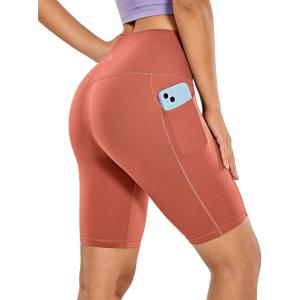 CRZ YOGA Women’s Naked Feeling Biker Shorts with Pockets 8” – High Waisted Yoga Gym Workout Spandex(Burnt Sugar)