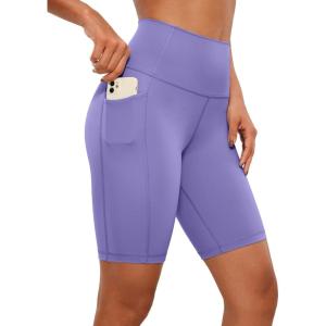 CRZ YOGA Women’s Naked Feeling Biker Shorts with Pockets 8” – High Waisted Yoga Gym Workout Spandex(Dark Lavender Purple)
