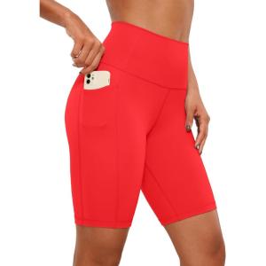 CRZ YOGA Women’s Naked Feeling Biker Shorts with Pockets 8” – High Waisted Yoga Gym Workout Spandex(Deep Red)