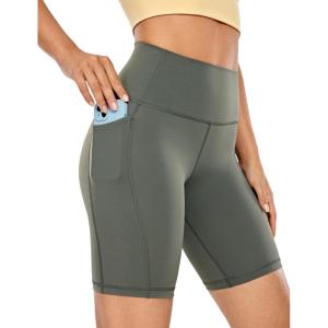 CRZ YOGA Women’s Naked Feeling Biker Shorts with Pockets 8” – High Waisted Yoga Gym Workout Spandex(Grey Sage)