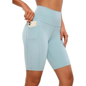 CRZ YOGA Women’s Naked Feeling Biker Shorts with Pockets 8” – High Waisted Yoga Gym Workout Spandex(Light Grayish Blue)