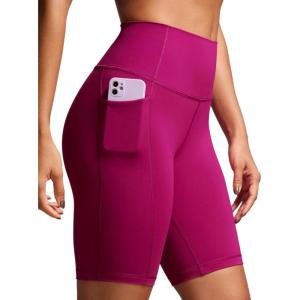 CRZ YOGA Women’s Naked Feeling Biker Shorts with Pockets 8” – High Waisted Yoga Gym Workout Spandex(Magenta Purple)