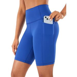 CRZ YOGA Women’s Naked Feeling Biker Shorts with Pockets 8” – High Waisted Yoga Gym Workout Spandex(Waves Blue)