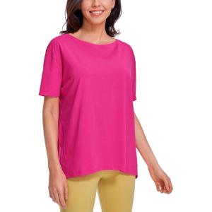 CRZ YOGA Women’s Pima Cotton Short Sleeve Shirts Boat Neck Loose Fit Gym Workout T-Shirt Athletic Casual Tops(Granita Pink)