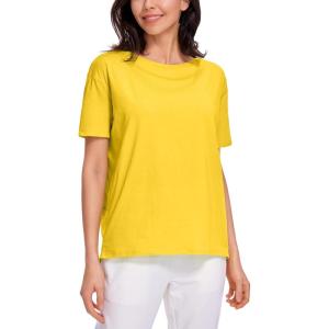 CRZ YOGA Women’s Pima Cotton Short Sleeve Shirts Boat Neck Loose Fit Gym Workout T-Shirt Athletic Casual Tops(High Visibility Yellow)