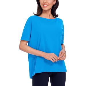 CRZ YOGA Women’s Pima Cotton Short Sleeve Shirts Boat Neck Loose Fit Gym Workout T-Shirt Athletic Casual Tops(Madagascar Blue)