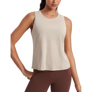 CRZ YOGA Women’s Pima Cotton Sleeveless Loose Tank Tops Exercise Gym Yoga Tops Athletic Shirts(Mojave Tan)