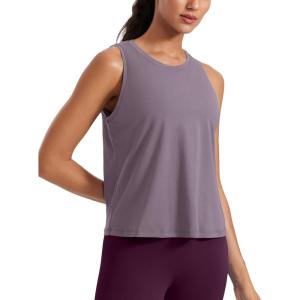 CRZ YOGA Women’s Pima Cotton Sleeveless Loose Tank Tops Exercise Gym Yoga Tops Athletic Shirts(Purple Gray)