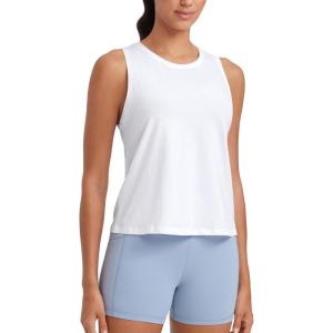 CRZ YOGA Women’s Pima Cotton Sleeveless Loose Tank Tops Exercise Gym Yoga Tops Athletic Shirts(White)