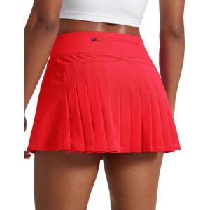 CRZ YOGA Women’s Quick Dry Pleated Tennis Skirts Mid Waisted Cute Athletic Workout Running Sports Golf Skorts Volleyball(Deep Red)