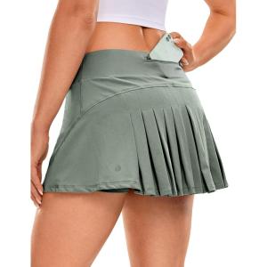 CRZ YOGA Women’s Quick Dry Pleated Tennis Skirts Mid Waisted Cute Athletic Workout Running Sports Golf Skorts Volleyball(Grey Sage)