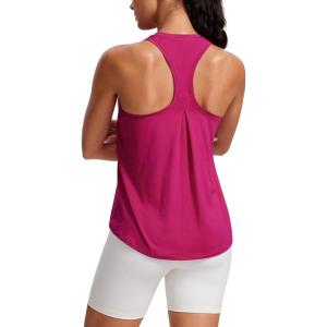 CRZ YOGA Womens Racerback Yoga Tank Tops High Crewneck Soft Casual Workout Sleeveless Flowy Shirts(Granita Pink)