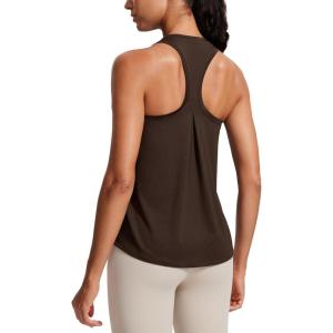 CRZ YOGA Womens Racerback Yoga Tank Tops High Crewneck Soft Casual Workout Sleeveless Flowy Shirts(Hot Fudge Brown)