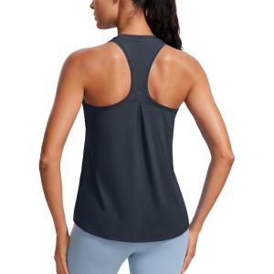 CRZ YOGA Womens Racerback Yoga Tank Tops High Crewneck Soft Casual Workout Sleeveless Flowy Shirts(True Navy)