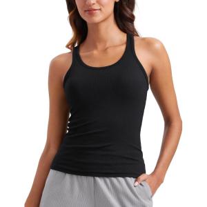 CRZ YOGA Womens Ribbed Modal Casual Tank Racerback Thin Strap Basic Sleeveless Shirts Going Out Fitted Workout Tops(Black)
