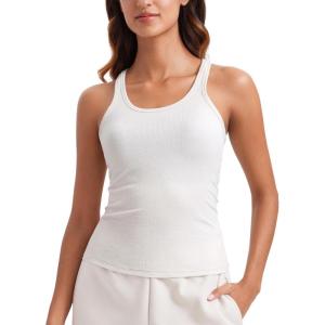 CRZ YOGA Womens Ribbed Modal Casual Tank Racerback Thin Strap Basic Sleeveless Shirts Going Out Fitted Workout Tops(Milky White)