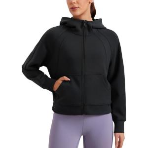 CRZ YOGA Womens SoftAura Full Zip Up Hoodie Workout Casual Hooded Sweatshirt Long Sleeve Athletic Jacket(Black)