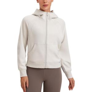 CRZ YOGA Womens SoftAura Full Zip Up Hoodie Workout Casual Hooded Sweatshirt Long Sleeve Athletic Jacket(Milky White (Bone))