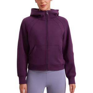 CRZ YOGA Womens SoftAura Full Zip Up Hoodie Workout Casual Hooded Sweatshirt Long Sleeve Athletic Jacket(Plum Magenta)