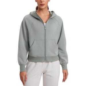 CRZ YOGA Womens SoftAura Full Zip Up Hoodie Workout Casual Hooded Sweatshirt Long Sleeve Athletic Jacket(Sterling)
