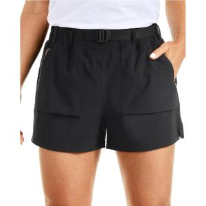 CRZ YOGA Women’s Waterproof Stretch Hiking Shorts Mid Rise Summer for Outdoor Golf Workout with Zip Pockets Belt – 3”(Black)